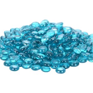 vchin fire glass, caribbean blue fire glass for propane fire pit, fireplace and outdoor decorative. 3/4 high luster round fire pit glass rocks. 10lb