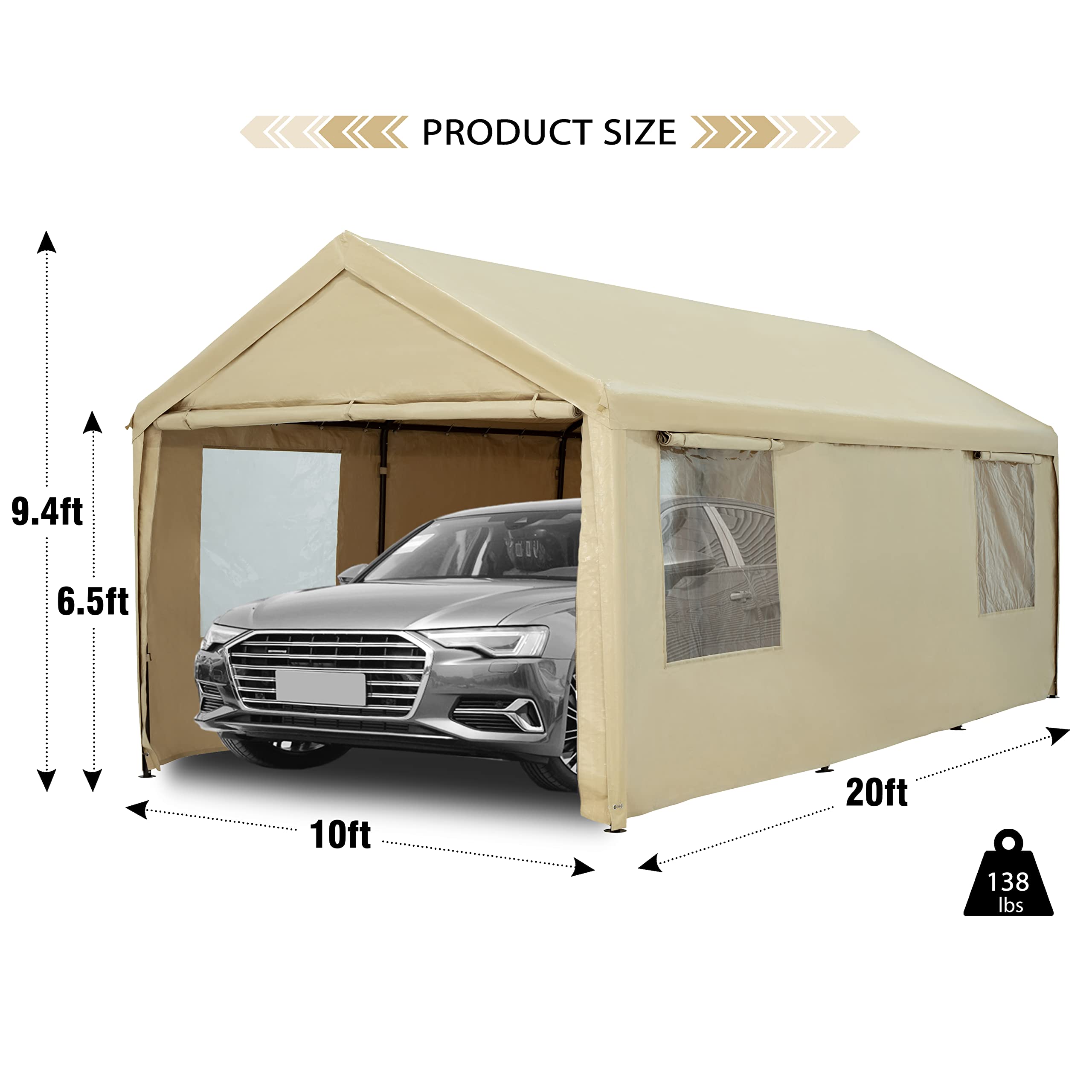 NOWENSOL Carport Canopy 10x20ft Heavy Duty with Removable Sidewalls & Doors, Portable Car Port Garage Shelter for Boat, Party, Outdoor Camping Tent, UV Resistant