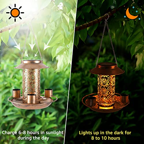 Solar Bird Feeder for Outdoors Hunging, Mousike Solar Metal Waterproof Outside Wild Bird Feeders,Cardinals Hummingbird Feeders, Garden Backyard Decoration,Gifts for Bird Lovers (Bronze 1Pack)…