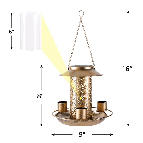 Solar Bird Feeder for Outdoors Hunging, Mousike Solar Metal Waterproof Outside Wild Bird Feeders,Cardinals Hummingbird Feeders, Garden Backyard Decoration,Gifts for Bird Lovers (Bronze 1Pack)…