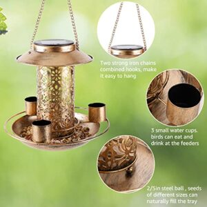 Solar Bird Feeder for Outdoors Hunging, Mousike Solar Metal Waterproof Outside Wild Bird Feeders,Cardinals Hummingbird Feeders, Garden Backyard Decoration,Gifts for Bird Lovers (Bronze 1Pack)…