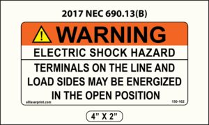 photovoltaic labels for pv solar system _"warning_electric shock hazard_terminals on the line and load sides may be energized in the open position" _4" x 2" _pack of 10