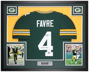 brett favre autographed green green bay jersey - beautifully matted and framed - hand signed by favre and certified authentic by radtke - includes certificate of authenticity