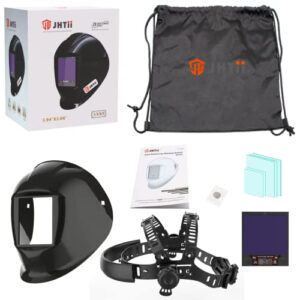 JHTii Large Viewing Welding Helmet 3.94"X3.66", True Color Highest Optical 1/1/1/1, 4 Arc Sensor Wide Shade 4/5-8/9-13, Solar Power Auto Darkening Welding Helmet for TIG MIG ARC WH03