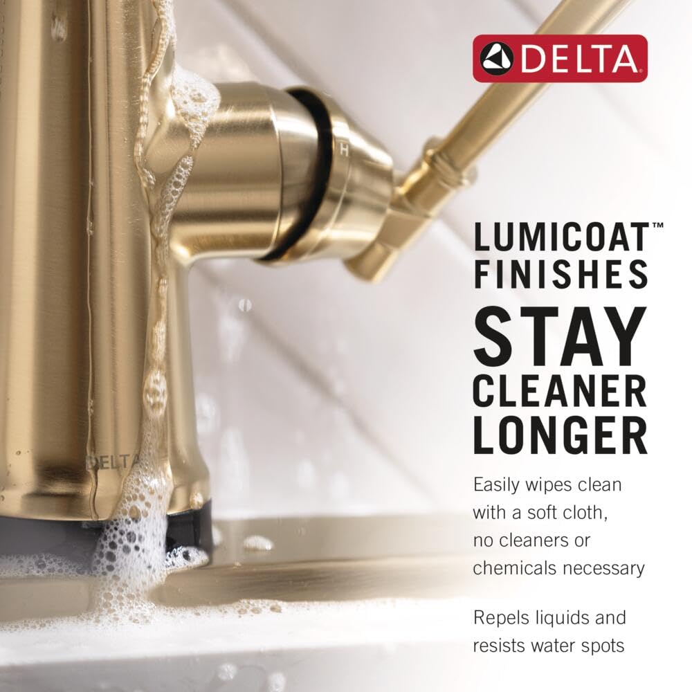 Delta Faucet Monrovia Gold Kitchen Faucet Touch, Touch Kitchen Faucets with Pull Down Sprayer, Kitchen Sink Faucet, Delta Touch2O Technology, Lumicoat Champagne Bronze 9191T-CZ-PR-DST