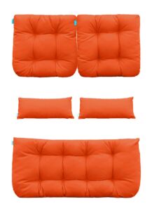 qilloway outdoor patio wicker seat cushions group loveseat/two u-shape/two lumbar pillows for patio furniture,wicker loveseat,bench,porch,settee of 5 (orange)