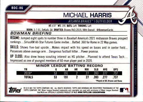 2021 Bowman Chrome Draft #BDC-86 Michael Harris RC Rookie Atlanta Braves MLB Baseball Trading CardQ