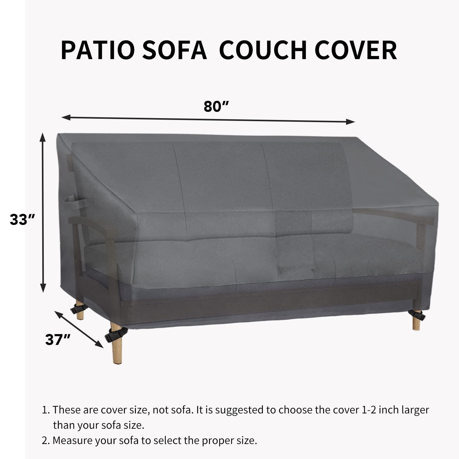 Easy-Going Waterproof Outdoor Couch Cover, Heavy Duty 3-Seater Patio Sofa Cover, Winchdproof Outdoor Furniture Cover with Air Vent (80Wx37Dx33H inch, Gray/Dark Gray)