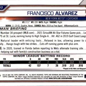 2021 Bowman Chrome Draft #BDC-112 Francisco Alvarez RC Rookie New York Mets MLB Baseball Trading Card