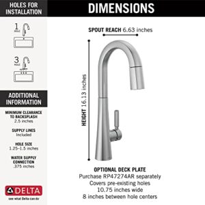 Delta Faucet Monrovia Bar Faucet Brushed Nickel, Bar Sink Faucet Single Hole, Wet Bar Faucets with Pull Down Sprayer, Prep Sink Faucet, Faucet for Bar Sink, Lumicoat Arctic Stainless 9991-AR-PR-DST