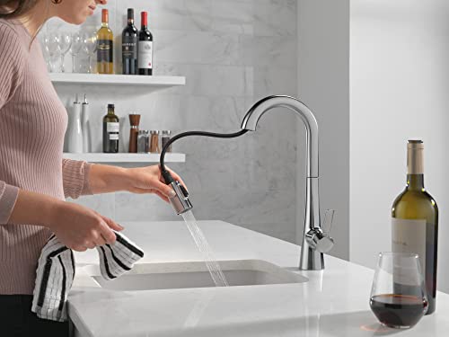 Delta Faucet Monrovia Bar Faucet Brushed Nickel, Bar Sink Faucet Single Hole, Wet Bar Faucets with Pull Down Sprayer, Prep Sink Faucet, Faucet for Bar Sink, Lumicoat Arctic Stainless 9991-AR-PR-DST