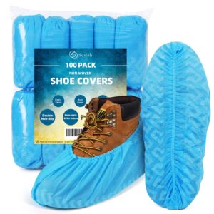 squish shoe covers disposable non slip, thick extra disposable boot covers slip proof shoe cover for indoors outdoors recyclable durable protector covers fits virtually most shoes 100 pack(50 pairs)