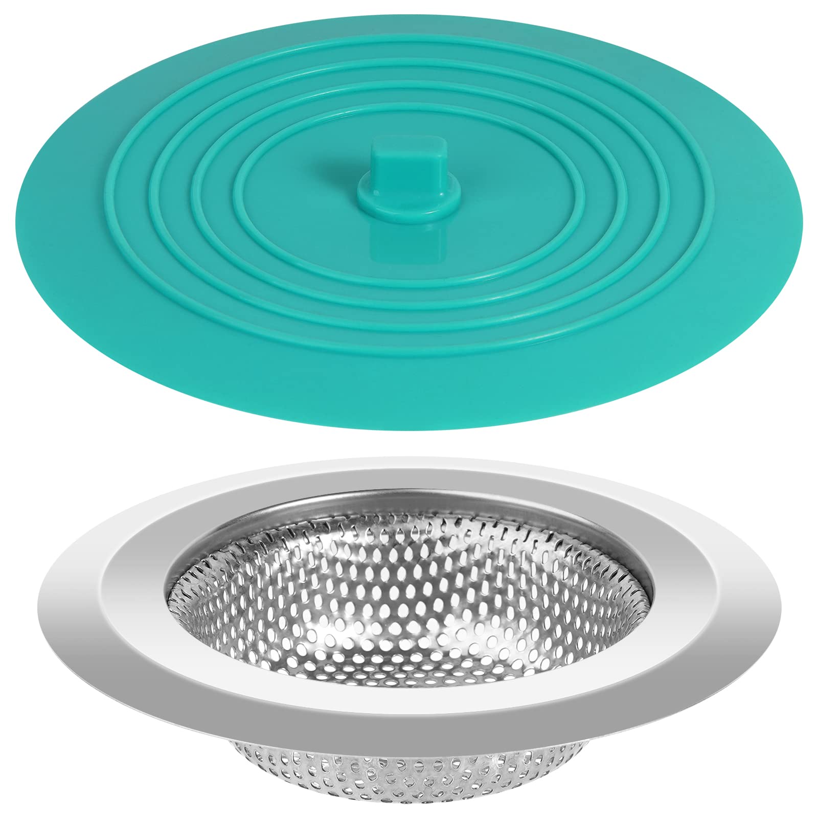 Kitchen Sink Strainer Sink Stopper - tifanso 2 PCS Sink Strainer Stopper Kit, Universal Silicone Drain Cover, 4.5 Inch Stainless Steel Sink Drain Strainer, Food Catcher for Kitchen Sink