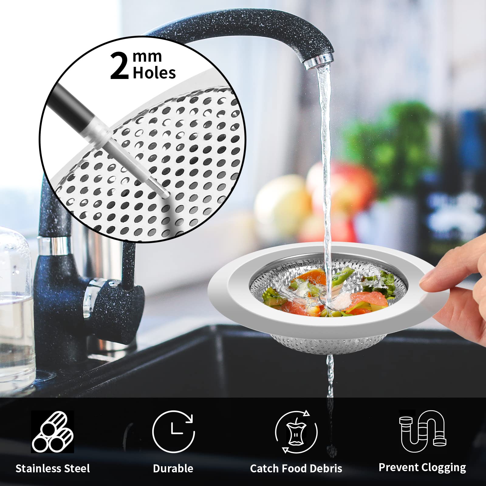 Kitchen Sink Strainer Sink Stopper - tifanso 2 PCS Sink Strainer Stopper Kit, Universal Silicone Drain Cover, 4.5 Inch Stainless Steel Sink Drain Strainer, Food Catcher for Kitchen Sink