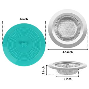 Kitchen Sink Strainer Sink Stopper - tifanso 2 PCS Sink Strainer Stopper Kit, Universal Silicone Drain Cover, 4.5 Inch Stainless Steel Sink Drain Strainer, Food Catcher for Kitchen Sink