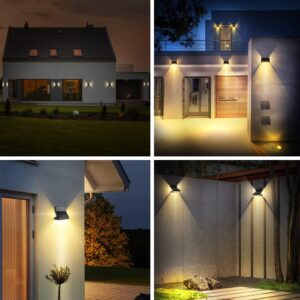 AURAXY Motion Sensor Outdoor Lights, Solar Wall Light with Optical Lens and 3 Modes Lights, Battery Motion Sensor Security Lights, IP44 Waterproof Solar Lights Outdoor for Garden Patio Yard (4 Pack)