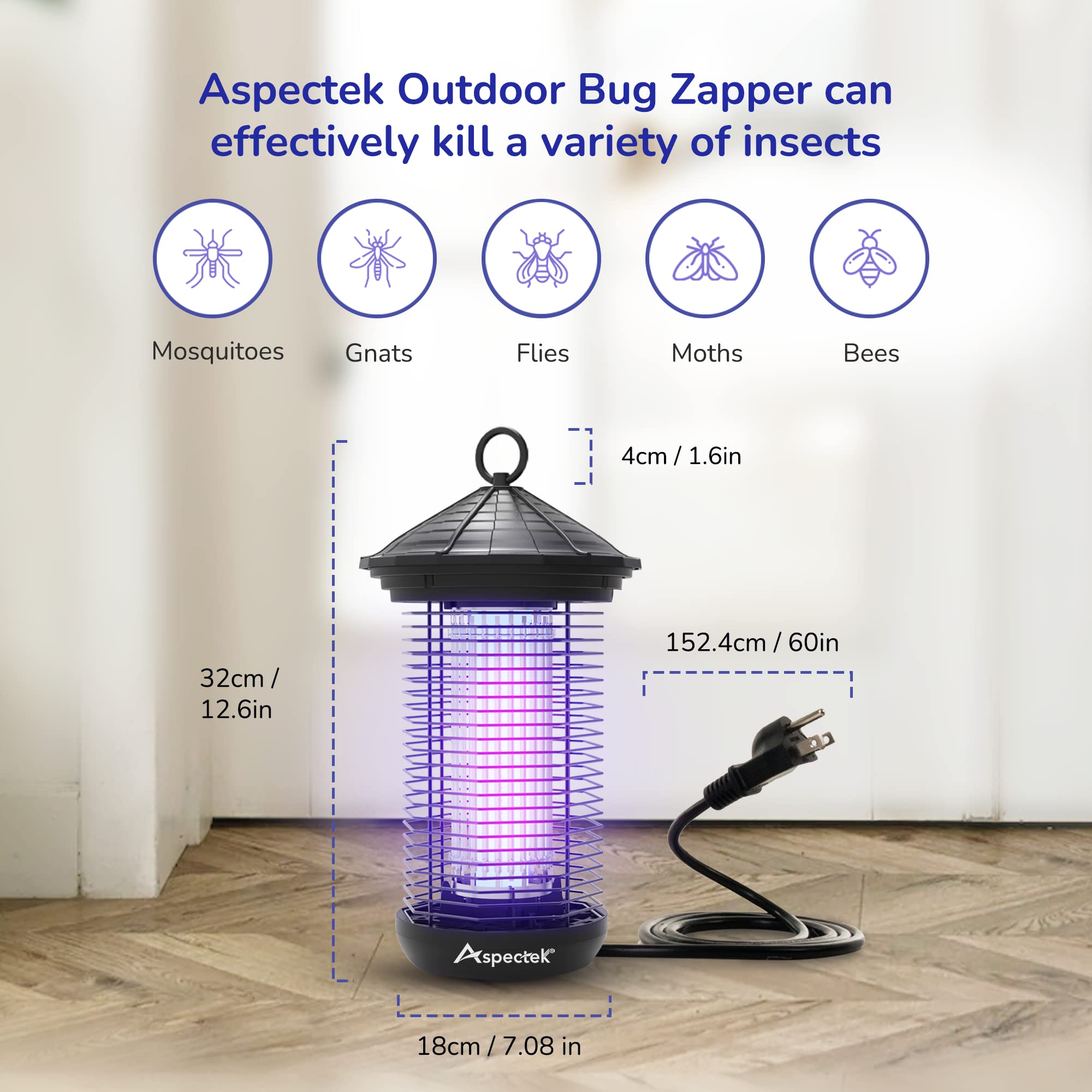 ASPECTEK Bug Zapper Outdoor 20W, Electric Mosquito Zapper, Insect Fly Zapper, Effective UV Light Fly Killer for Outdoor use, Waterproof, Up to 1000sq. FT Coverage for Camping, Patio, Garden, BBQ