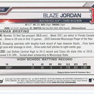 2021 Bowman Draft #BD-182 Blaze Jordan RC Rookie Boston Red Sox MLB Baseball Trading Card