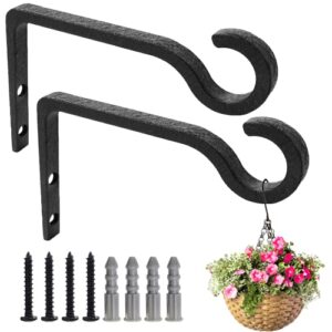 hanging plant bracket for wall hooks, 6 inch metal plant hook decorative wall plant bracket for hanging bird feeders, flower baske, lanterns, wind chimes, home decor indoor & outdoor 2 pack, black