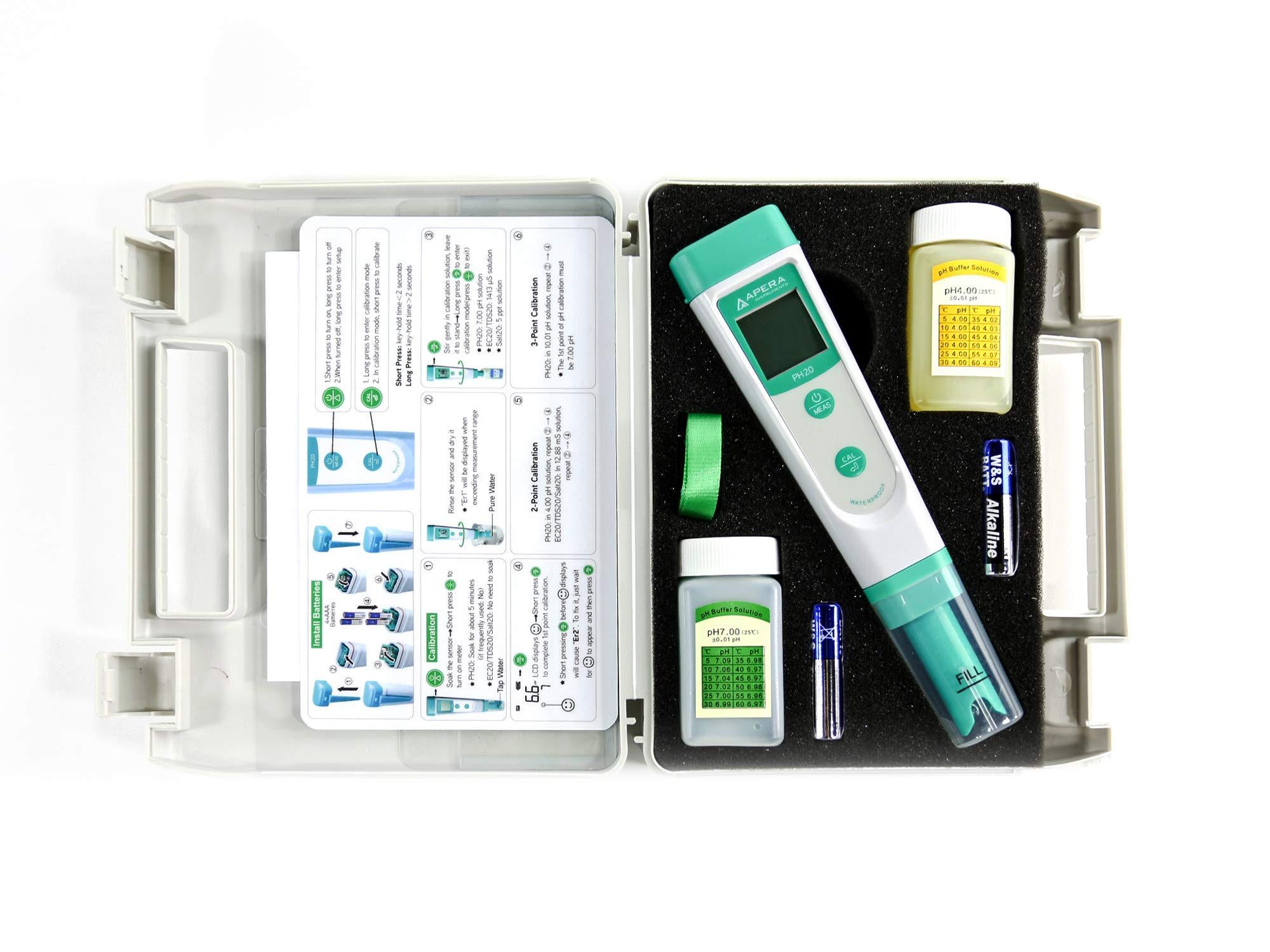 APERA INSTRUMENTS AI209 Value Series PH20 Waterproof pH Tester Kit, ±0.1 pH Accuracy & n Buffer Solution Kit (pH 4.00 & 7.00), Plus 4oz. 3M KCL Storage Solution for pH/ORP Electrodes