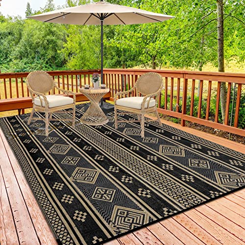 HiiARug Indoor Outdoor Rug Reversible Mats Plastic Straw Rug Patio Decor Rugs Waterproof Large Floor Mat and Rug for Patio, Deck, Picnic, Backyard, Beach, RV, Trailer, Camping (6'x9' Black)