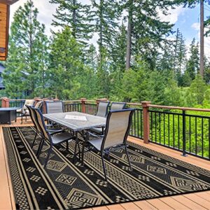 HiiARug Indoor Outdoor Rug Reversible Mats Plastic Straw Rug Patio Decor Rugs Waterproof Large Floor Mat and Rug for Patio, Deck, Picnic, Backyard, Beach, RV, Trailer, Camping (6'x9' Black)