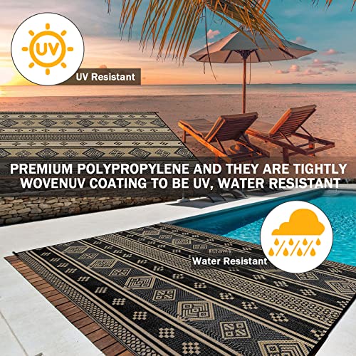 HiiARug Indoor Outdoor Rug Reversible Mats Plastic Straw Rug Patio Decor Rugs Waterproof Large Floor Mat and Rug for Patio, Deck, Picnic, Backyard, Beach, RV, Trailer, Camping (6'x9' Black)