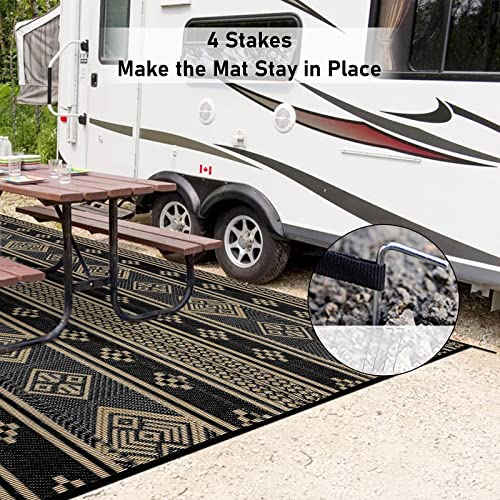 HiiARug Indoor Outdoor Rug Reversible Mats Plastic Straw Rug Patio Decor Rugs Waterproof Large Floor Mat and Rug for Patio, Deck, Picnic, Backyard, Beach, RV, Trailer, Camping (6'x9' Black)