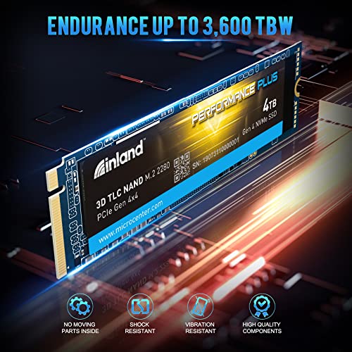 INLAND 4TB Performance Plus NVMe Internal Gaming SSD Solid State Drive Optimized for PS5 - Gen4 PCIe, M.2 2280, DRAM Cache, 176-Layer TLC 3D NAND Flash, Up to 7200MB/s