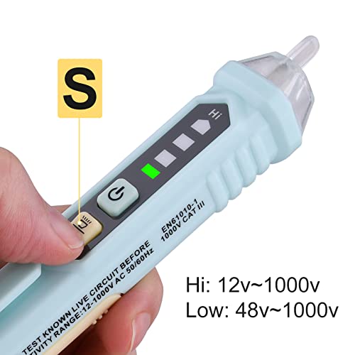 Voltage Tester/Non-Contact Voltage Tester with Dual Range AC 12V-1000V/48V-1000V, Live/Null Wire Tester, Electrical Tester by HABOTEST, Buzzer Alarm, Wire Breakpoint Finder-HT90 (Yellow)