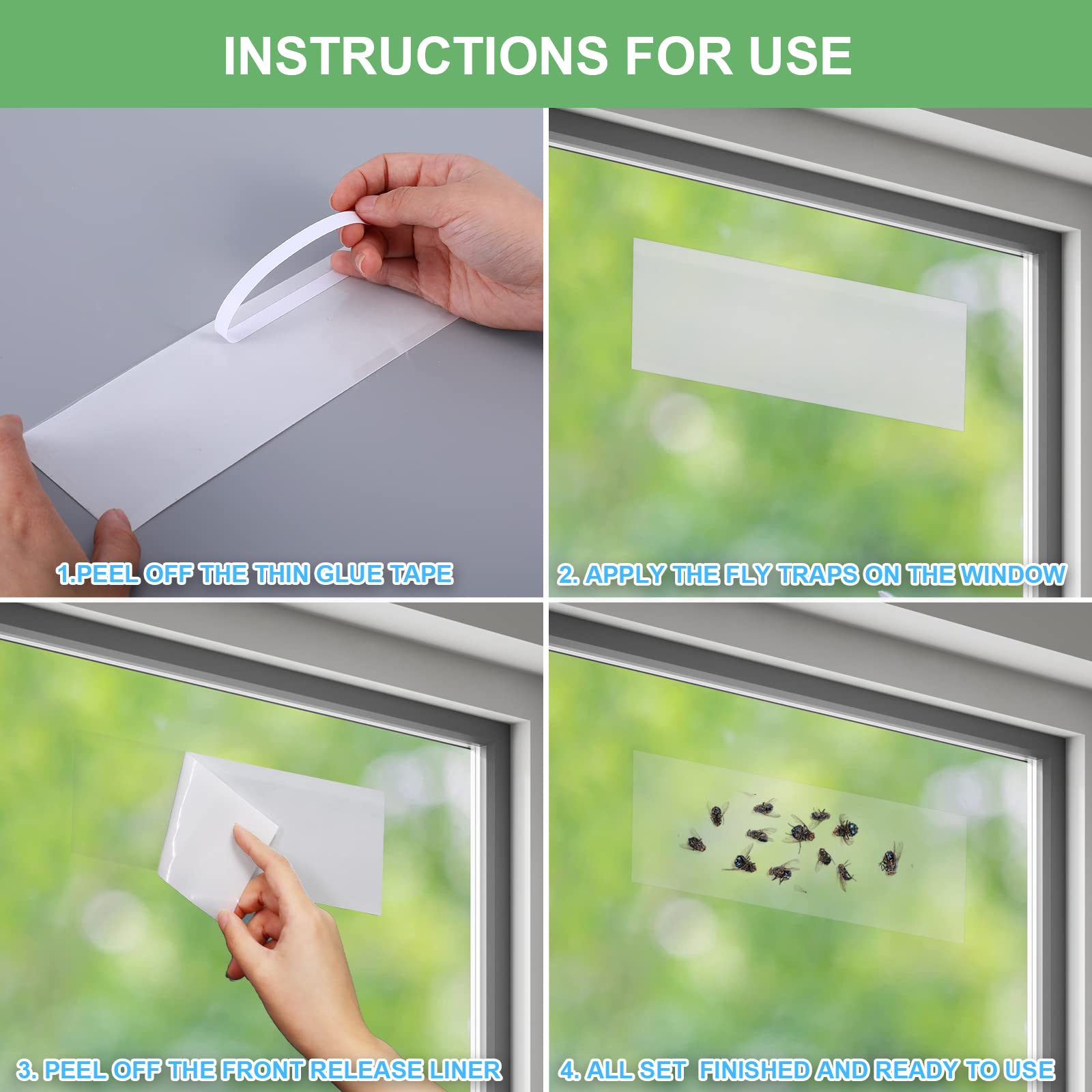 Window Fly Traps for Indoors, 80 Pack Clear Fly Paper Sticky Fly Strips for Home Houseflies Waterproof Fly Catcher Lady Bug Traps