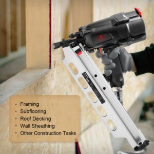 AEROPRO TOOLS Pneumatic Framing Nailer RHF9021, 21 Degree plastic collated nails from 2-Inch to 3-1/2-Inch With Tool-Free Depth Adjust,No Mar Tip and Rafter Hook