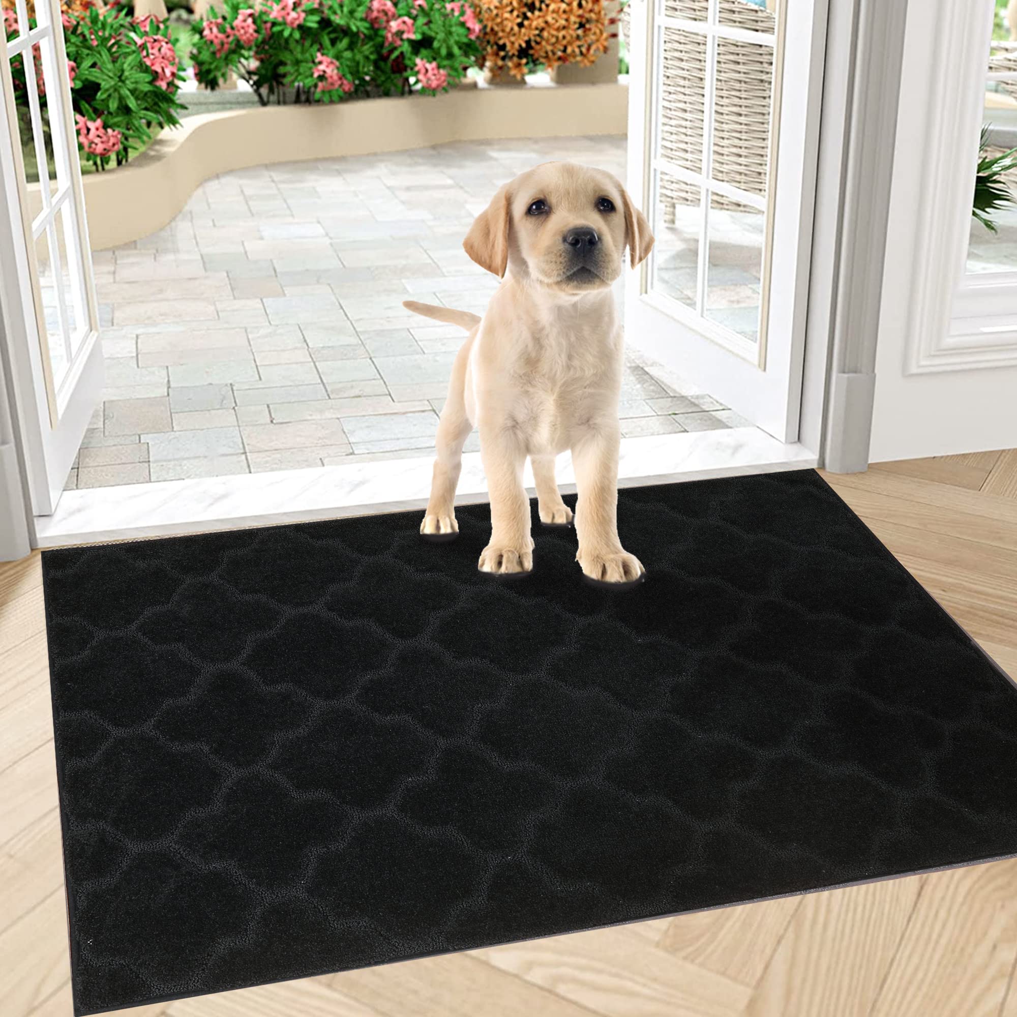 COSY HOMEER Indoor Door Mat Floor Mats Dirt Trapper Rug Wet Shoes and Paws, Front Door Outside Entry Welcome Outdoor Entrance Dog Cat Rugs, Anti Slip Machine Washable,20"x32",Black