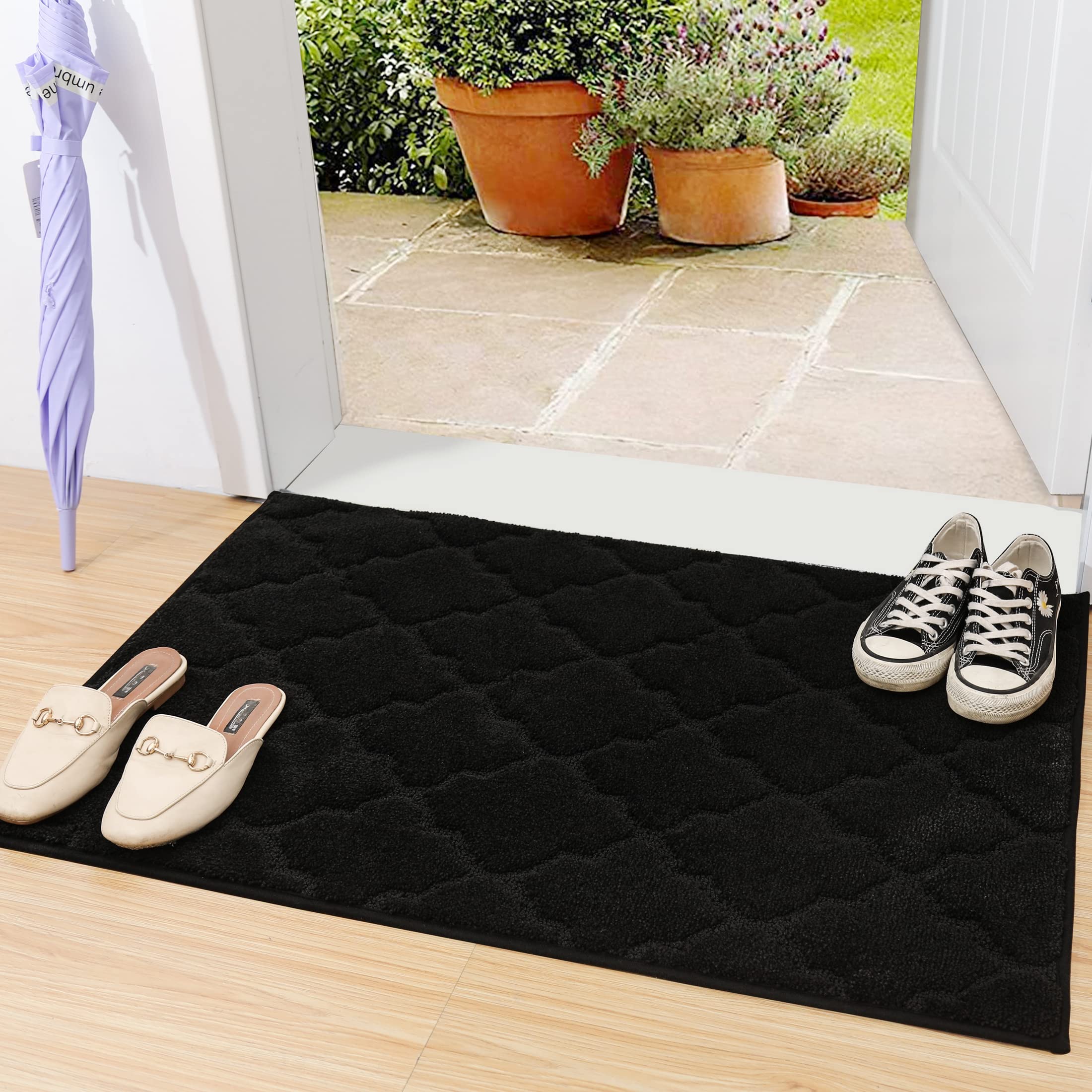 COSY HOMEER Indoor Door Mat Floor Mats Dirt Trapper Rug Wet Shoes and Paws, Front Door Outside Entry Welcome Outdoor Entrance Dog Cat Rugs, Anti Slip Machine Washable,20"x32",Black