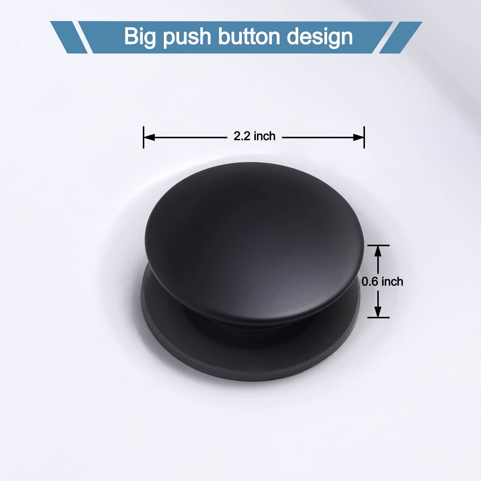 ARCORA Bathroom Sink Drain Matte Black Pop Up Drain with Overflow Vanity Vessel Sink Clicker Drain Stopper