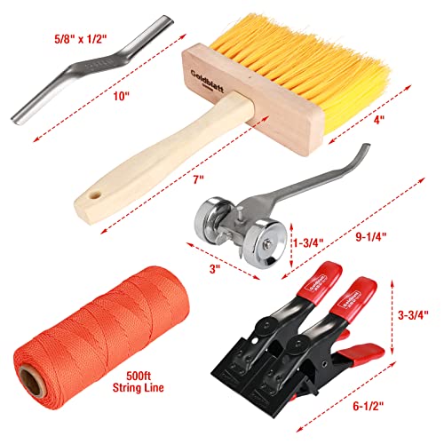 Goldblatt 12PC Masonry Hand Tool Set Organized in Tool Bag - Philadelphia/Pointing/Margin/Tuck Pointing Trowel, Skate Wheel Joint Raker, Convex Brick Jointer, String Line & Jag-clamp, Masonry Brush