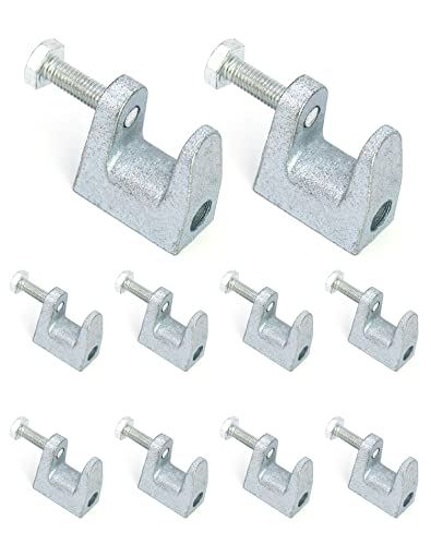 QWORK Beam Clamp, 10 Pcs 3/8" Zinc Plated Iron Safety Beam Clamp, 13/16" Jaw Opening