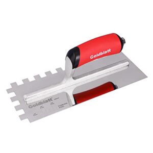 goldblatt 1/2" square notch trowel, made of premium stainless steel with soft grip handle, perfect tool for cement, concrete, masonry tile installation work