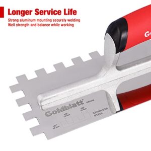 Goldblatt 1/2" Square Notch Trowel, Made of Premium Stainless Steel with Soft Grip Handle, Perfect Tool for Cement, Concrete, Masonry Tile Installation Work