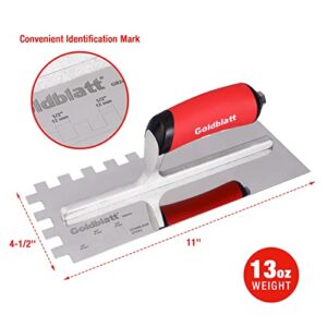 Goldblatt 1/2" Square Notch Trowel, Made of Premium Stainless Steel with Soft Grip Handle, Perfect Tool for Cement, Concrete, Masonry Tile Installation Work