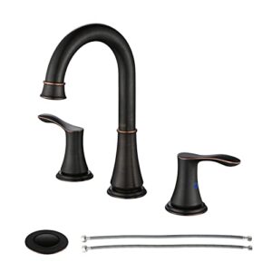 parlos widespread double handles bathroom faucet with metal pop up drain and cupc faucet supply lines, oil rubbed bronze, 1.2 gpm
