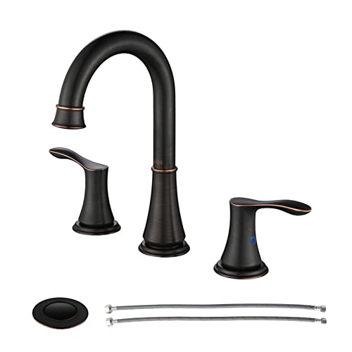 PARLOS Widespread Double Handles Bathroom Faucet with Metal Pop Up Drain and cUPC Faucet Supply Lines, Oil Rubbed Bronze, 1.2 GPM