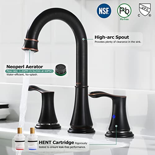 PARLOS Widespread Double Handles Bathroom Faucet with Metal Pop Up Drain and cUPC Faucet Supply Lines, Oil Rubbed Bronze, 1.2 GPM