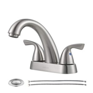 parlos 2-handle bathroom sink faucet with drain assembly and supply hose lead-free cupc lavatory faucet mixer double handle tap deck mounted brushed nickel,1.2 gpm flow rate