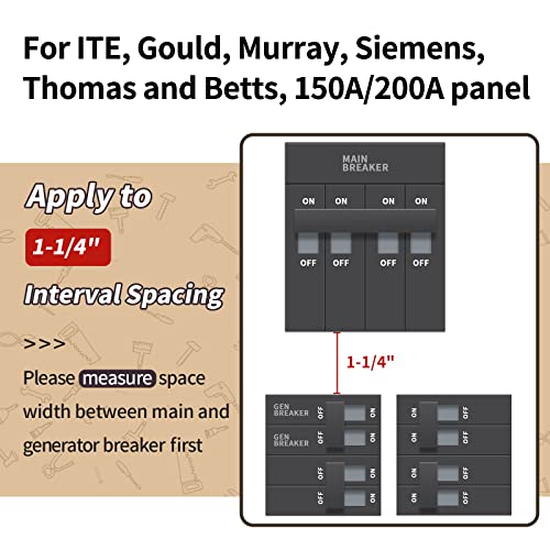 Generator-Interlock Kit for Siemens Murray - 150 or 200 amp Panels, 1-1/4” Spacing Between Main Breaker & Generator Circuit Breaker, Professional Interlock Kit for ITE, Gould, Thomas, Betts, Siemens