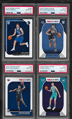 PSA 10 LUKA DONCIC ZION WILLIAMSON LAMELO BALL ANTHONY EDWARDS PANINI HOOPS 4 CARD ROOKIE LOT GRADED PSA 10 GEM MINT 10 NBA SUPERSTAR PLAYERS