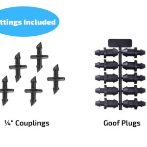 Habitech 1/4" Irrigation Dripline Tubing (100 Ft Roll) - 6" Emitter Spacing - 1/4" Drip Irrigation Fittings Included