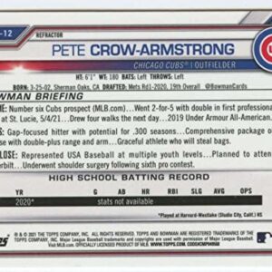 2021 Bowman Chrome Draft Refractor #BDC-12 Pete Crow-Armstrong RC Rookie Chicago Cubs MLB Baseball Trading Card