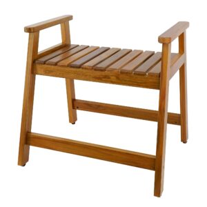 vaefae teak shower chair with arms, 22" shower bench, spa bath seat for bathroom, wooden shower stool for inside shower
