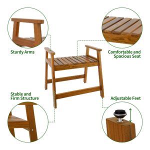 VaeFae Teak Shower Chair with Arms, 22" Shower Bench, Spa Bath Seat for Bathroom, Wooden Shower Stool for Inside Shower